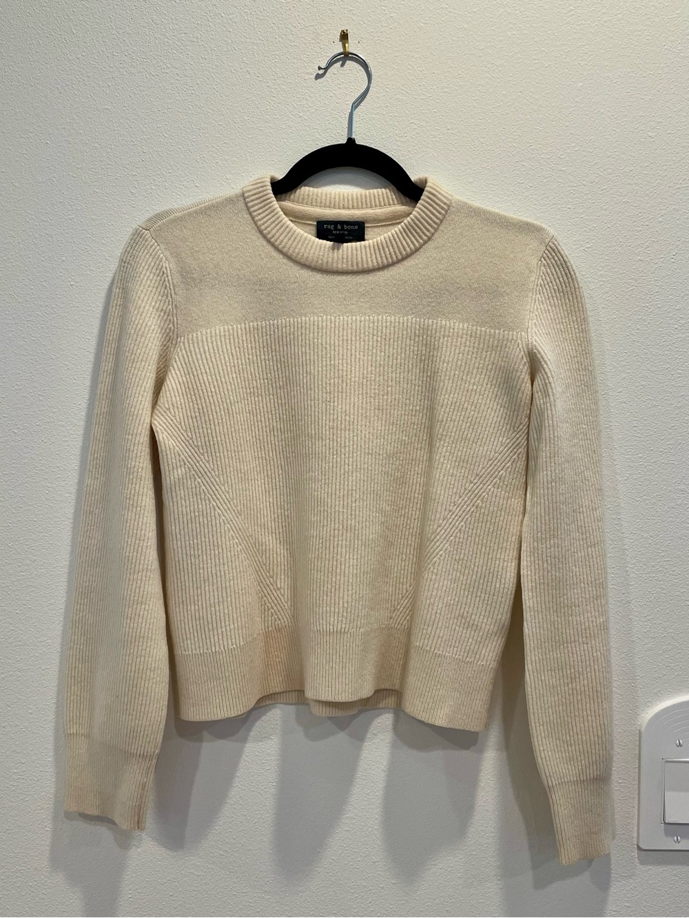 Rag & Bone M Cream Cashmere Ribbed Crewneck Sweater